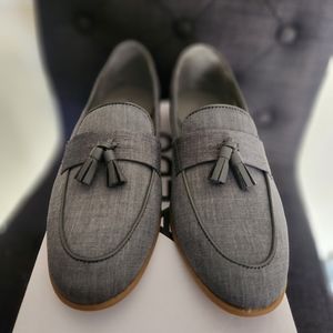 Topman grey chambray piper tassel loafers